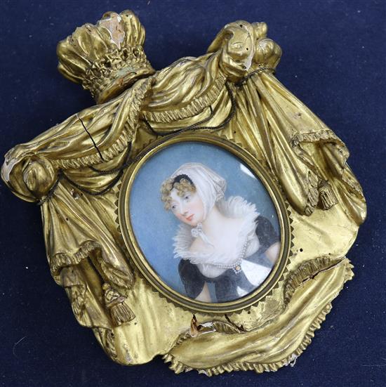 Late 19th century English School, oil on ivory, Miniature of Princess Amelia, 9 x 7cm, in an ornate giltwood frame